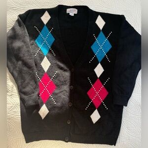 Vintage Argyle Cardigan with Pearl embellishments Large